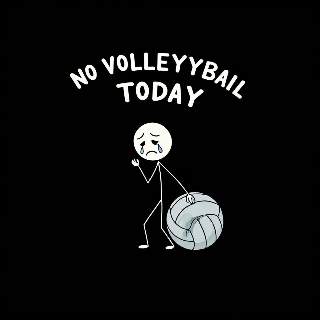 Sad Stick Figure and Deflated Volleyball Cartoon