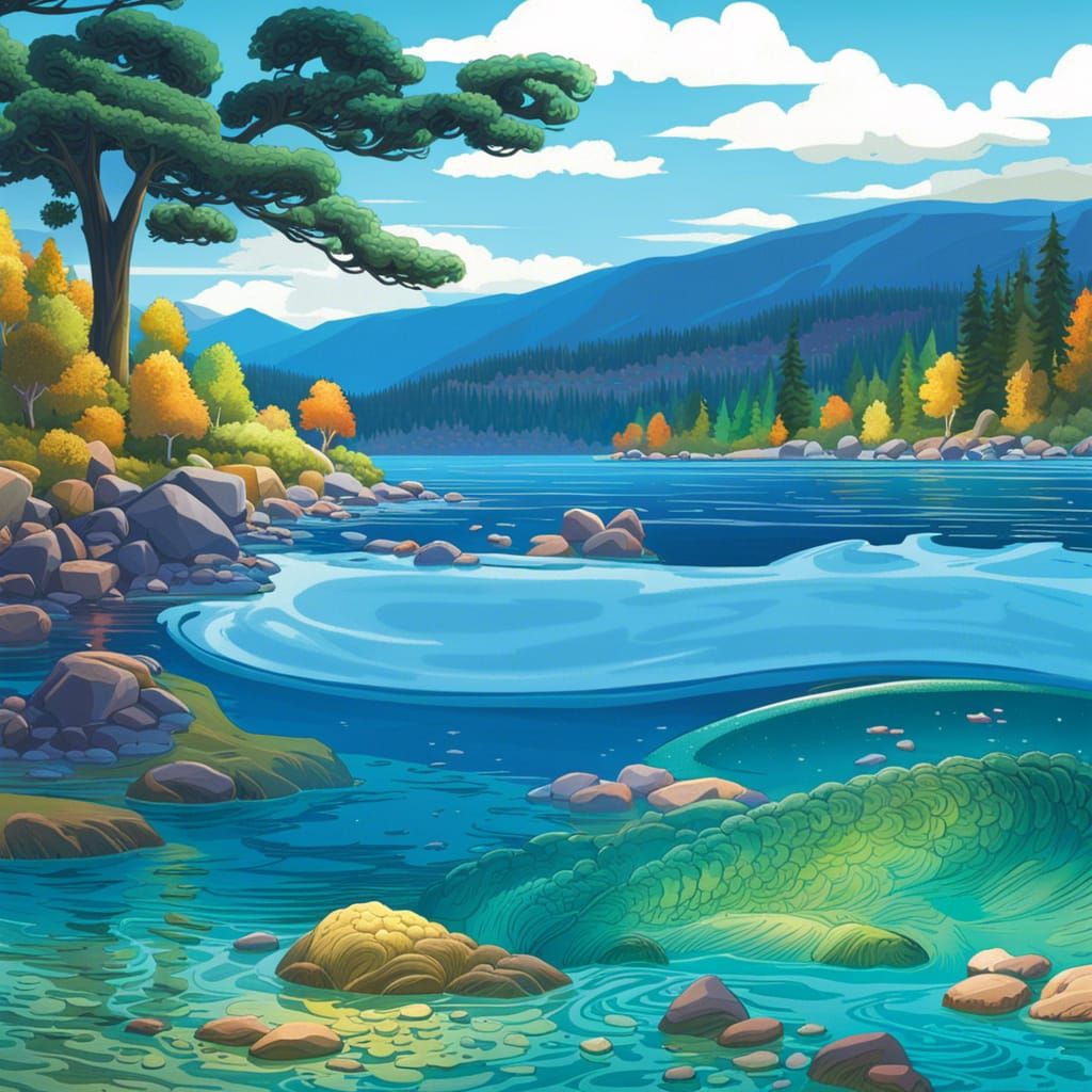 Surreal Loch Ness Monster on Rocky Shore