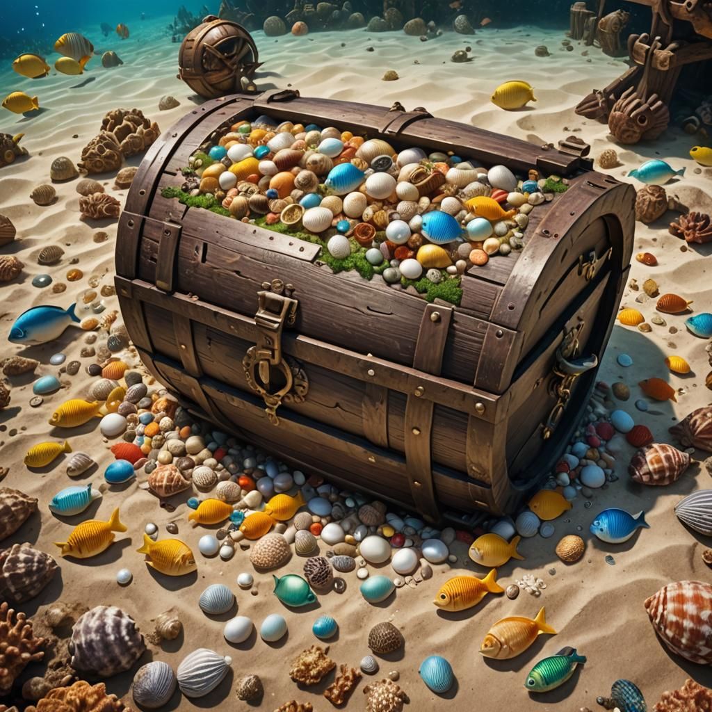 Sunken Pirate Treasure Barrel and Galleon