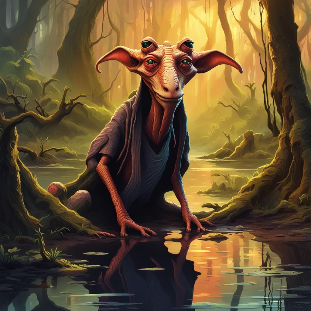 Jar Jar Binks Concept Art in Swampy Setting
