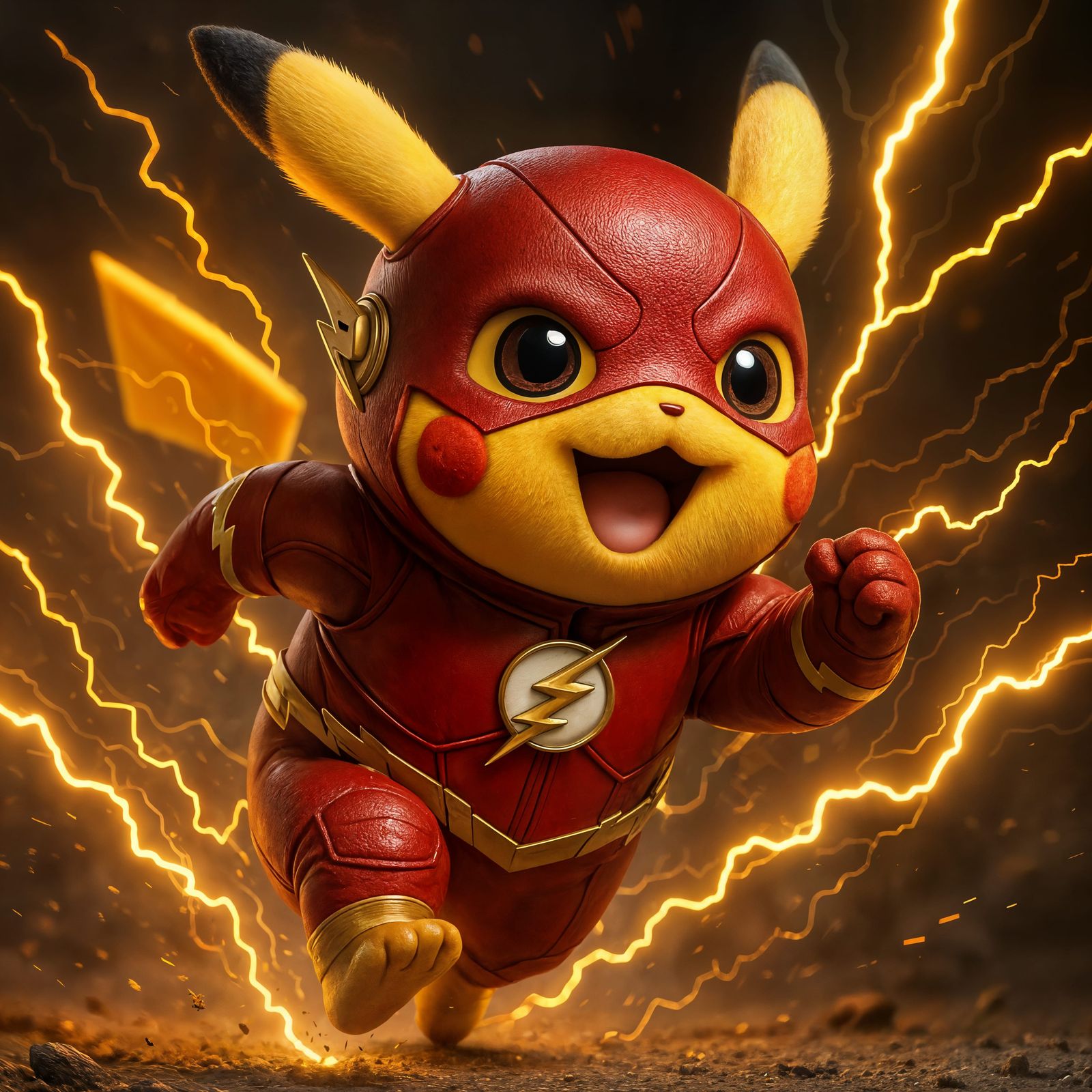 Pikachu as The Flash Running with Lightning