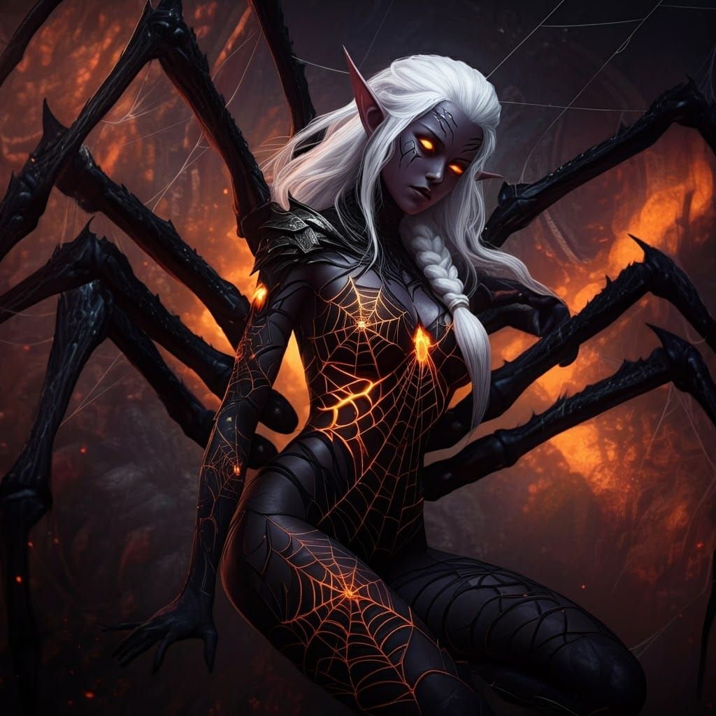 Dark Elf with Spider Arms in Fantasy Armor