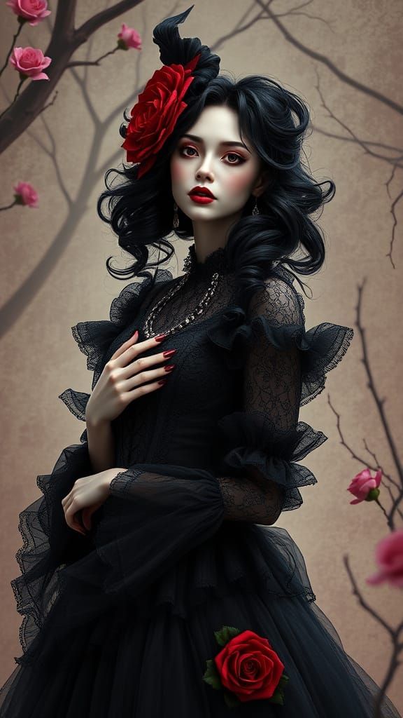 Surreal Victorian Sorceress in Dark Gothic Style