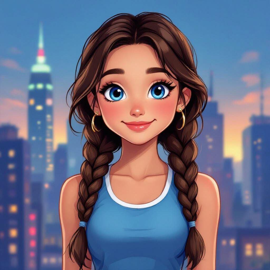 Cute Cartoon Girl in City, Xbox Art Style