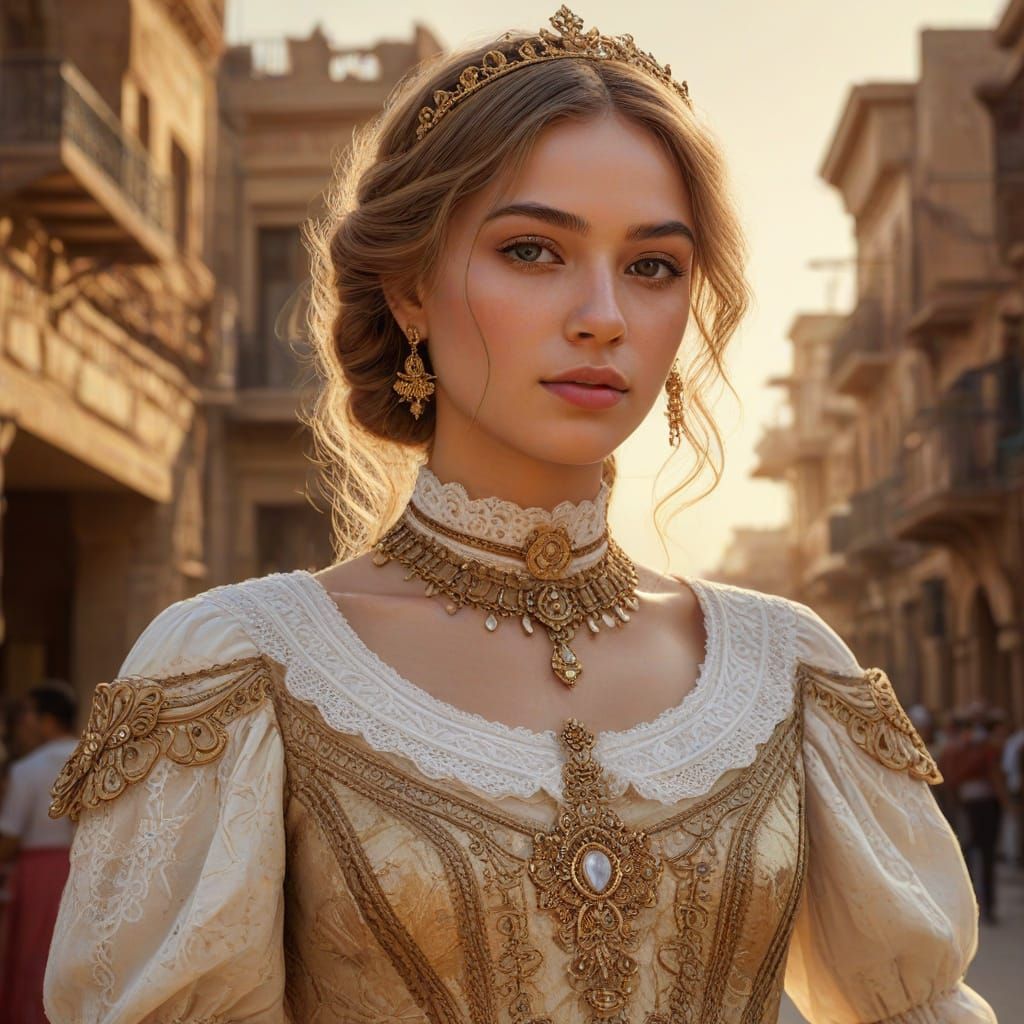 Victorian Woman in Egypt: Hyper-Realistic Digital Art