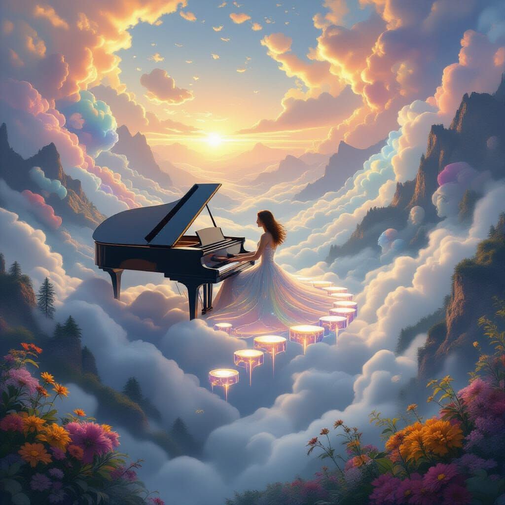 Pianist Creates Light Path Over Misty Valley