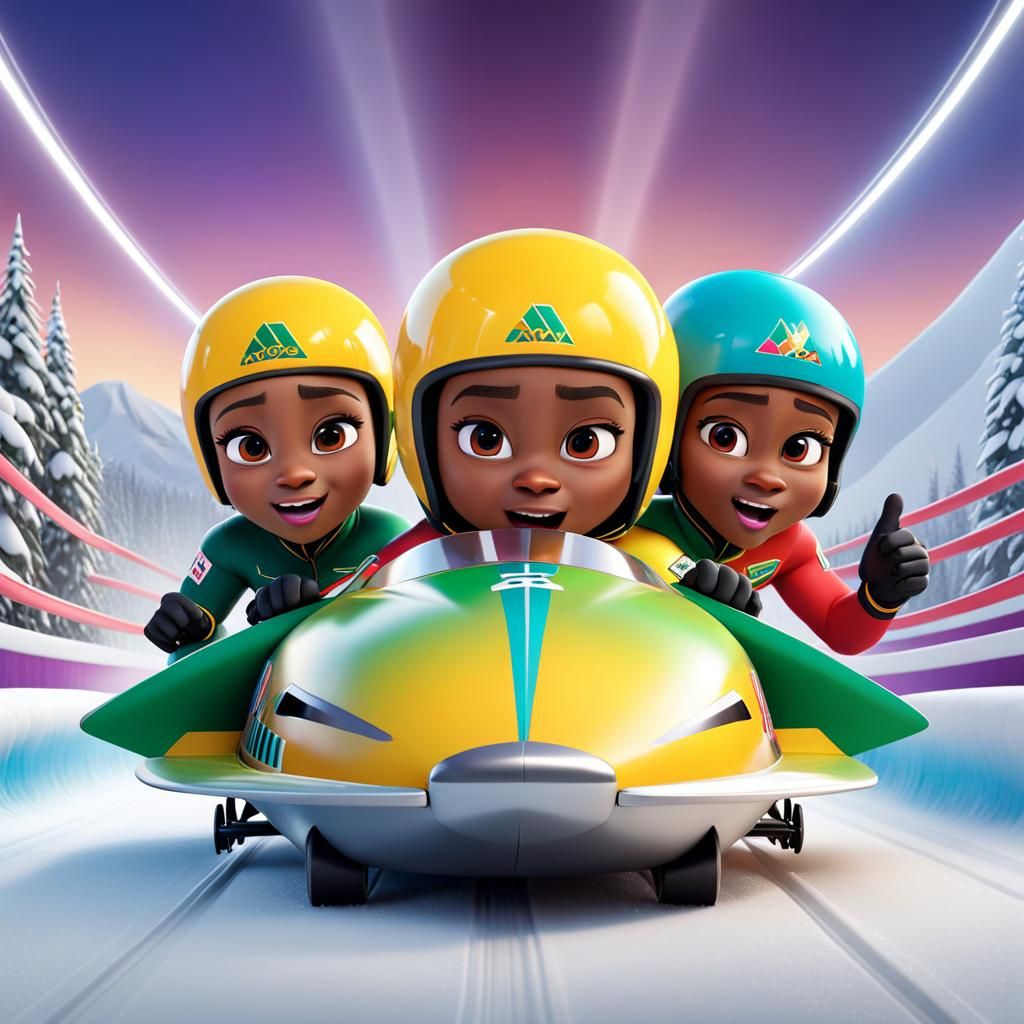 Chibi Bobsleigh Team at Winter Olympics as 3D Art