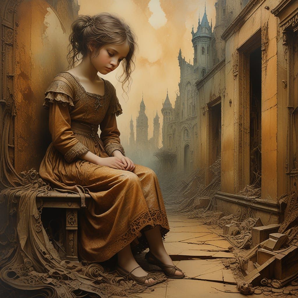 Child Portrait on Tea-Stained Parchment in Surrealist Style