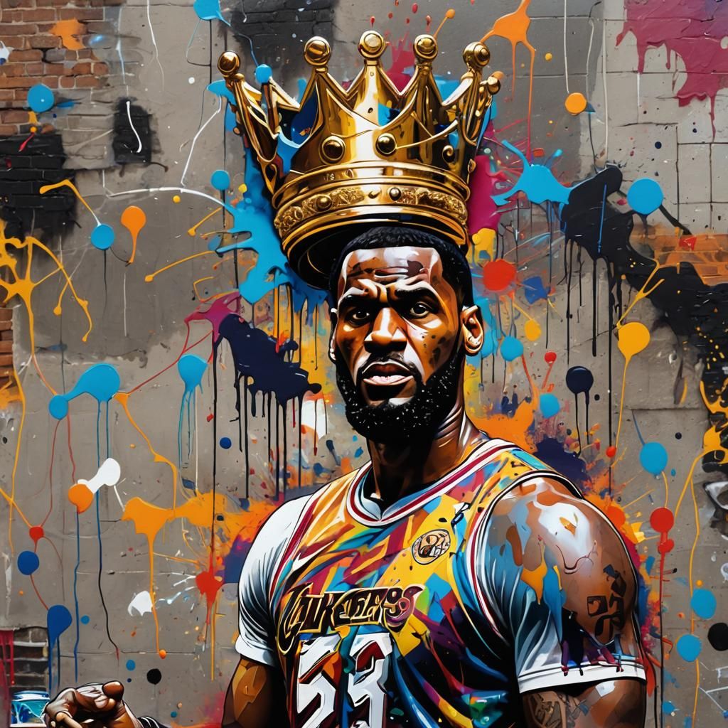 LeBron James Graffiti Art with Crown