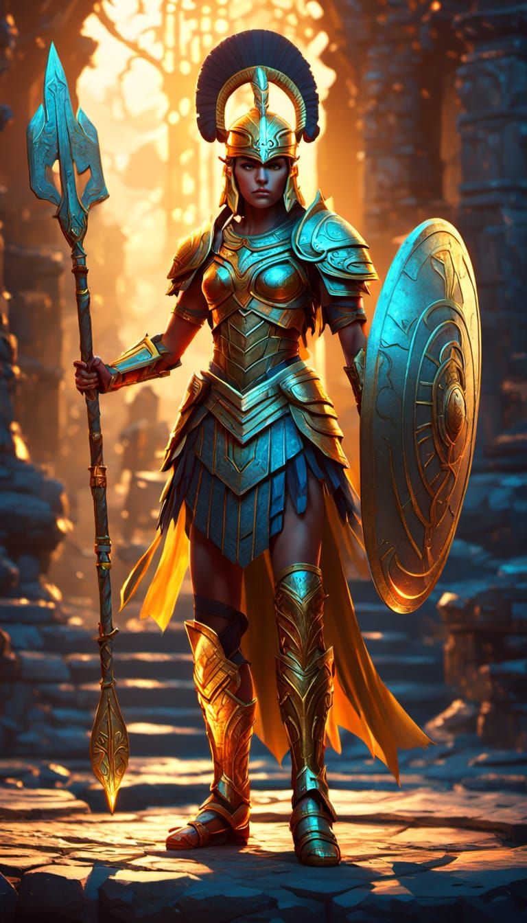 Athena-Inspired Warrior Goddess on Battlefield