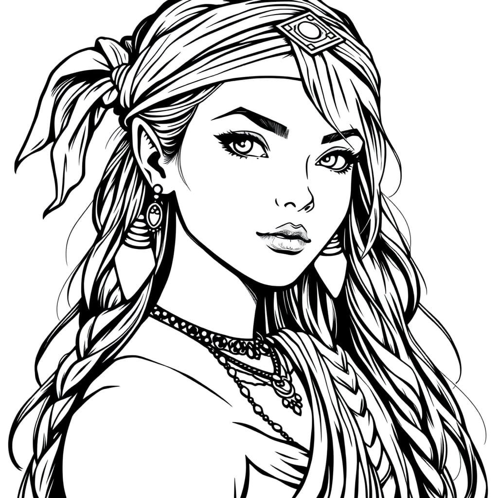 Moon Priestess Portrait in 1-Bit Comic Style