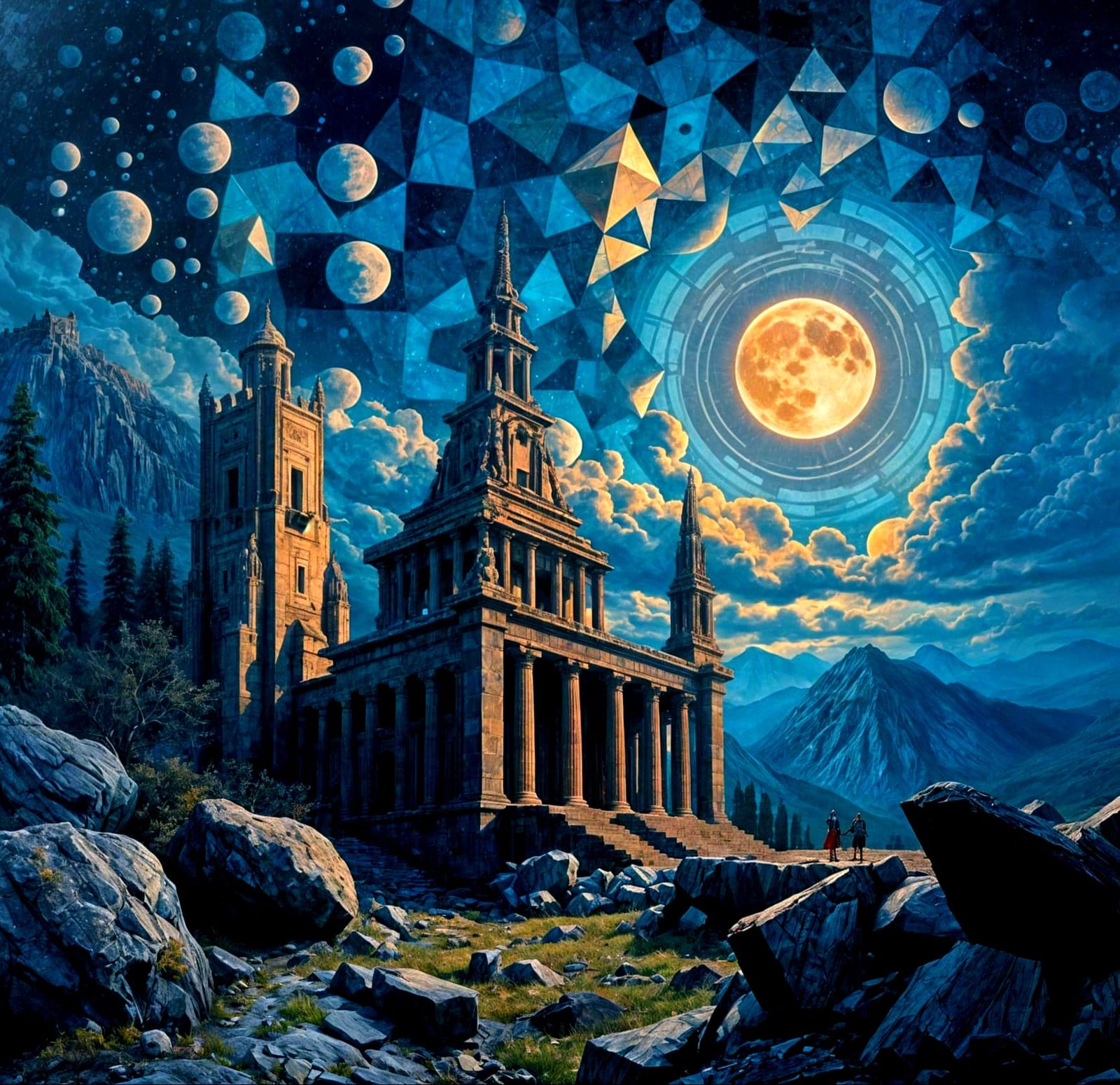 Obsidian Temple in Fragmented Surreal Renaissance Style