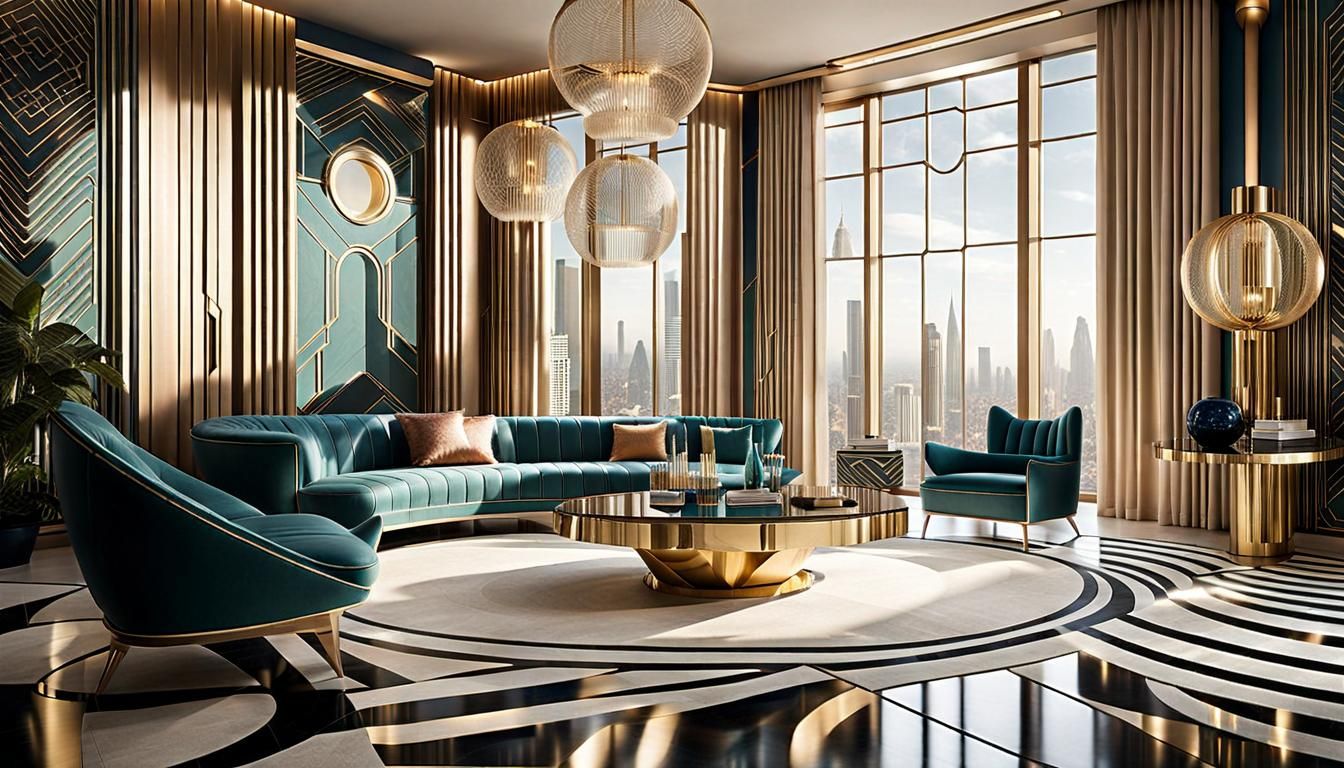 Art Deco livingroom with city view