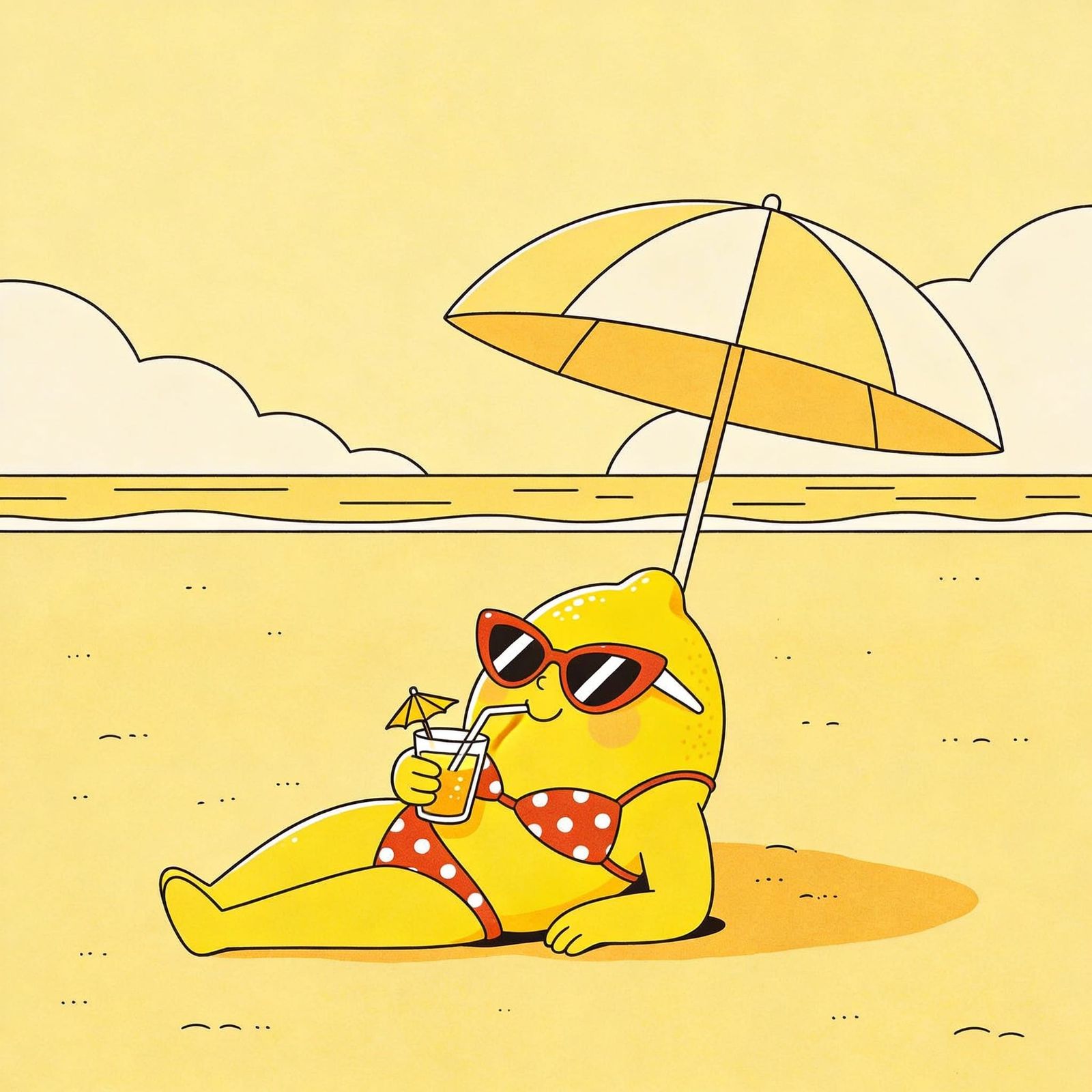 Minimalist Anthropomorphic Lemon on Beach