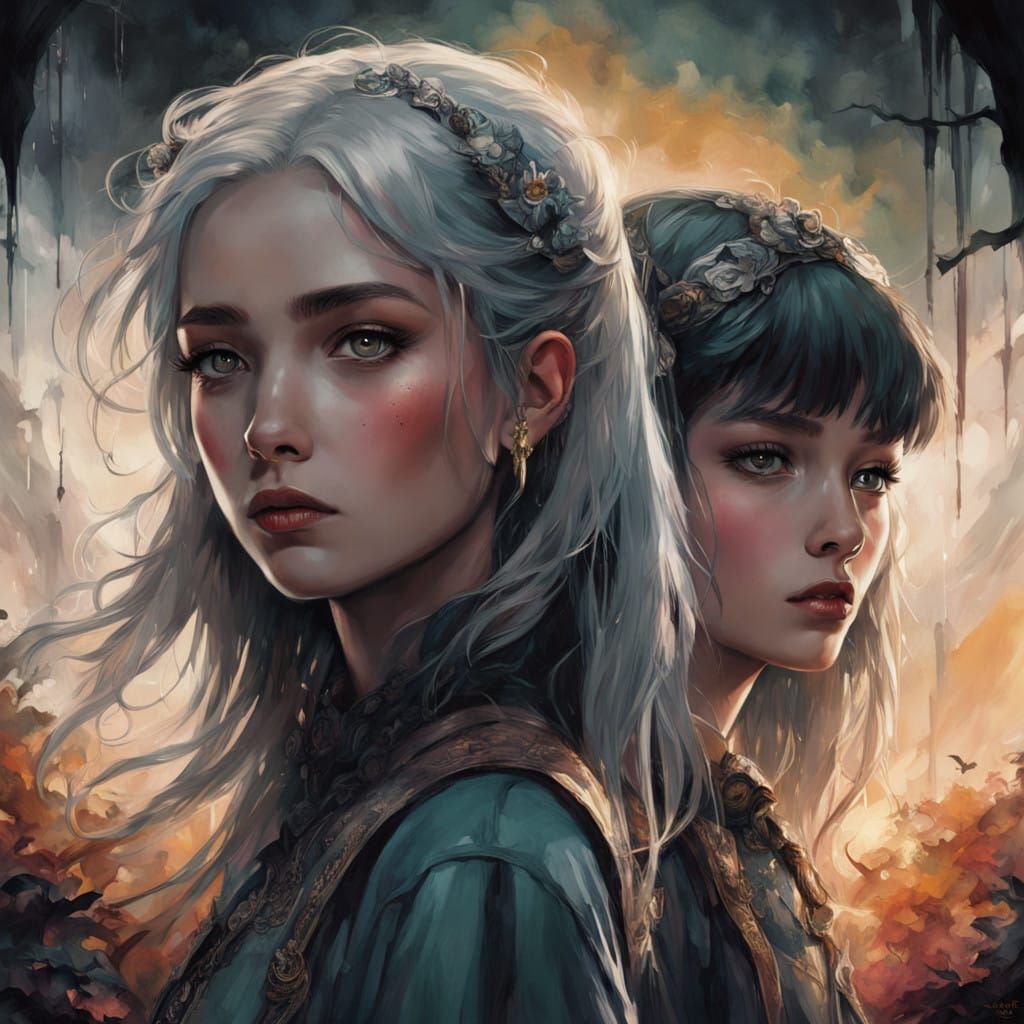 Mystical Twins in Ancient Fantasy Realm