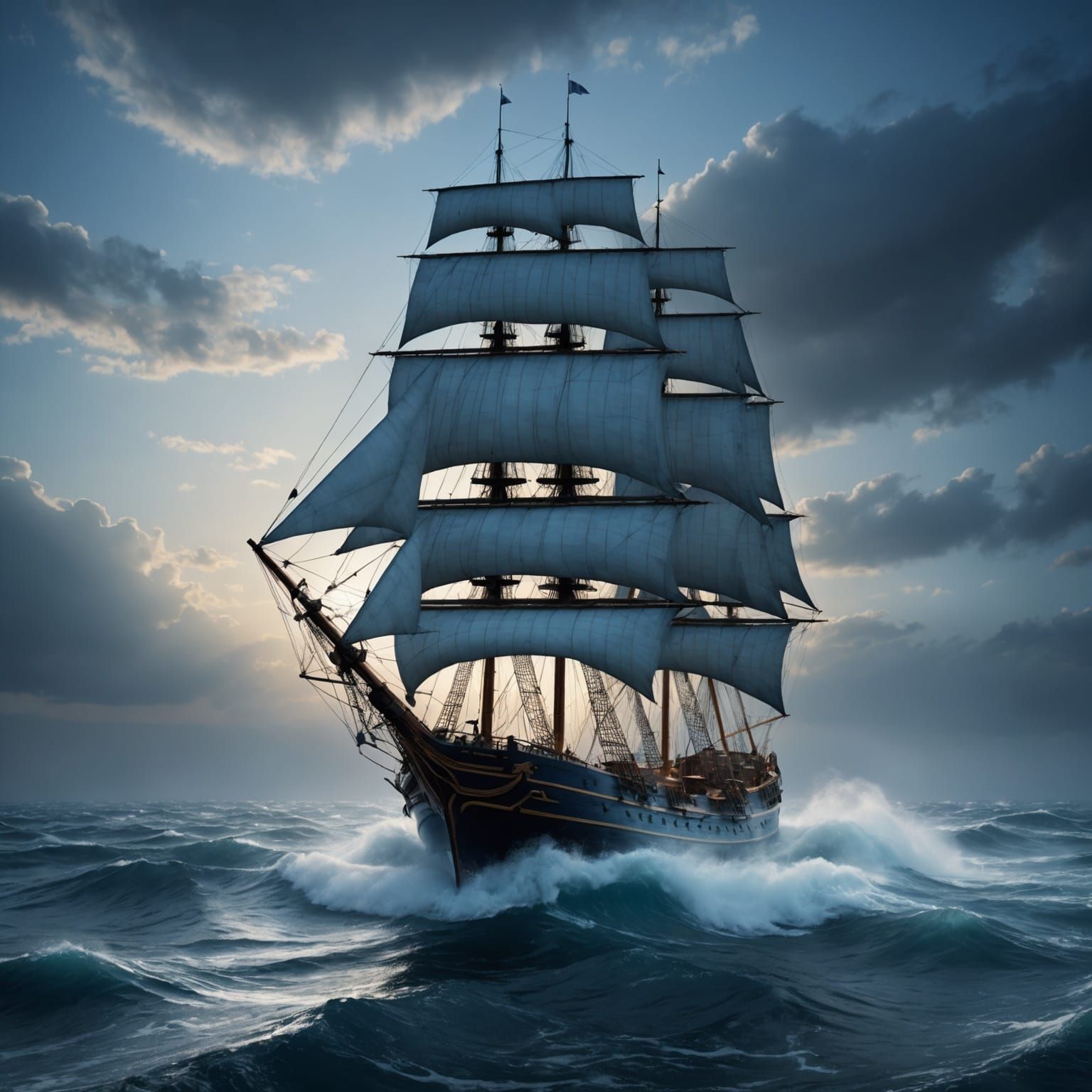 Surreal Sailing Ship Dances on Foaming Waves