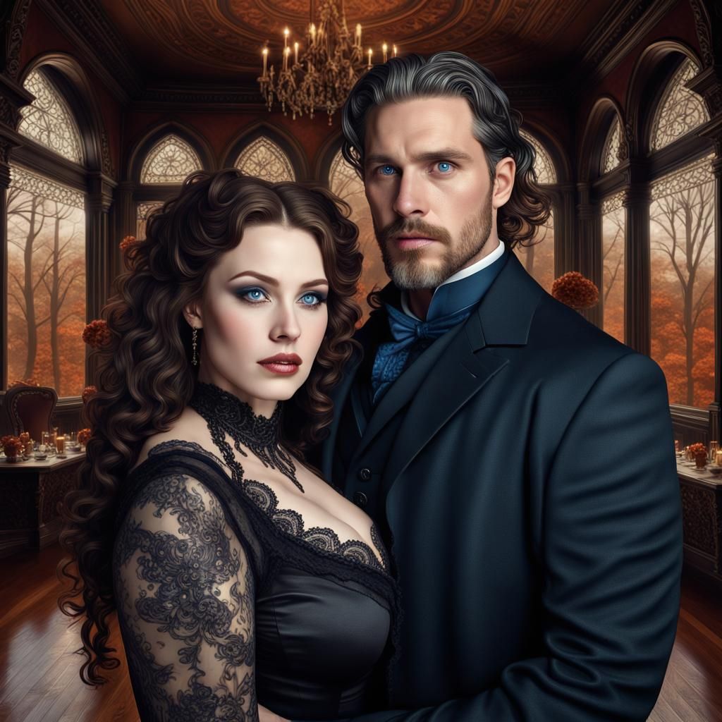 Victorian Thanksgiving: Woman and Man in Gothic Mansion