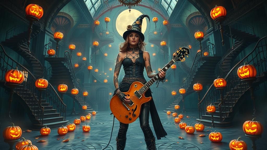 Steampunk Heroine at Halloween Carnival, Digital Gouache