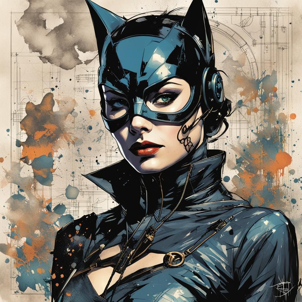 Catwoman in Prophecy: Splattered Oil and Digital Acrylic