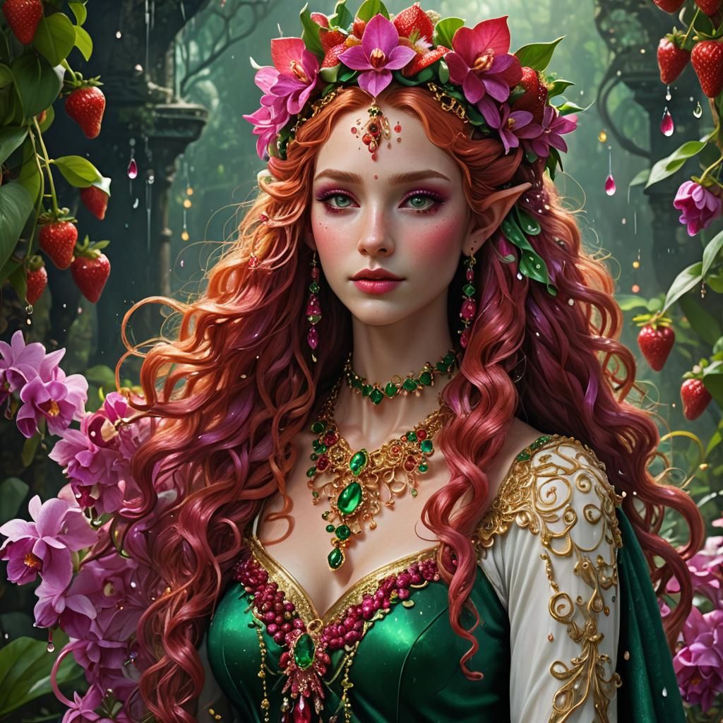 Elven Girl with Red Hair in Strawberry Field