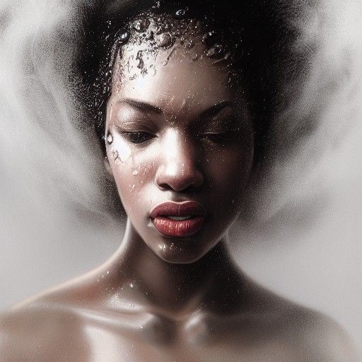 Ethereal Ebony Beauty in Haze, Hyperrealistic Photo