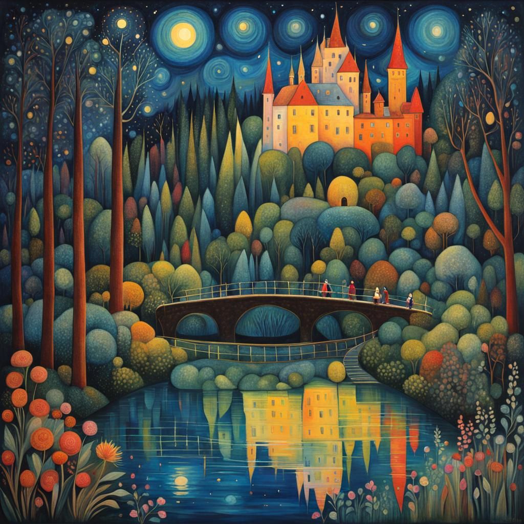 Murnau Castle and Forest Under Starry Midnight Sky