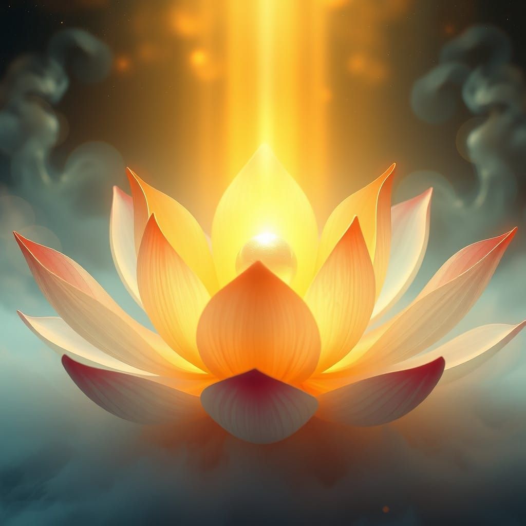 Mystical Lotus Bloom Radiates Golden Light and Introspection
