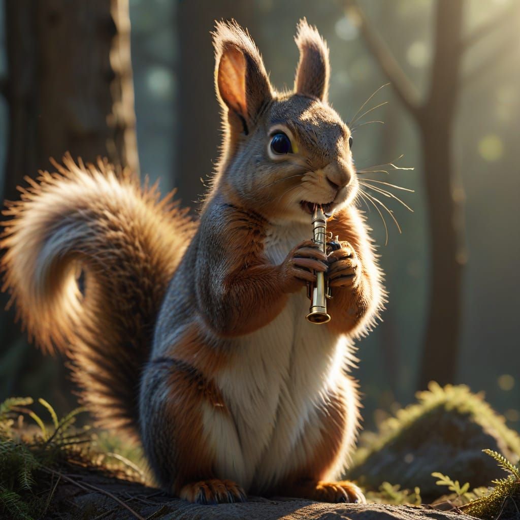 Anime-Style Rabbits Play Trumpet in a Magical Atmosphere