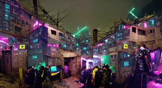 Cyberpunk Slum Street Party in Ghetto