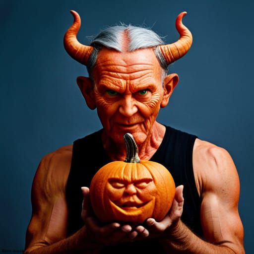 Satan Pumpkin Carving Portrait in Studio Lighting