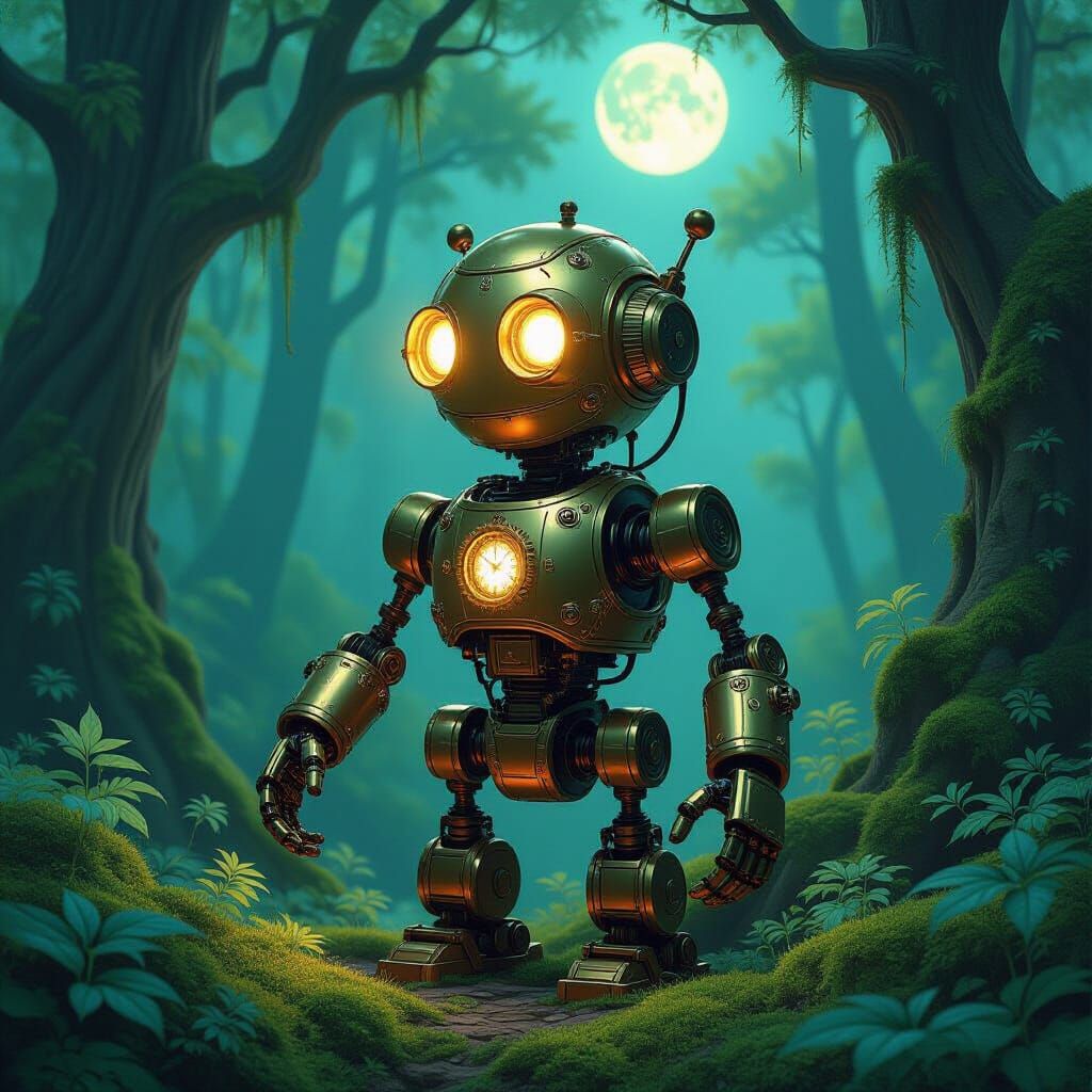 Clockwork Automaton in Luminous Enchanted Forest