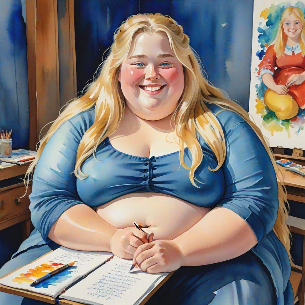 Blonde French Girl Writing in a Vibrant Impressionist Master...