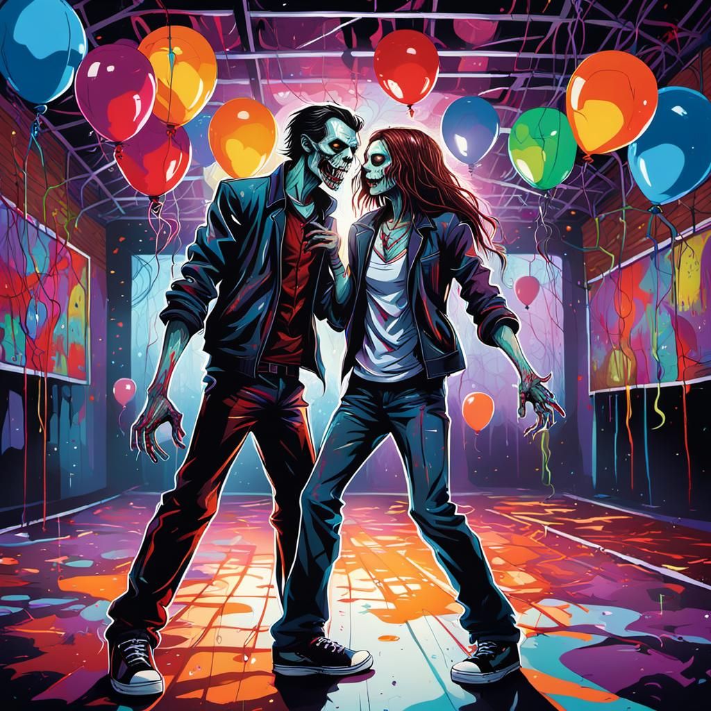 Monster Prom: Vampire and Zombie Dance in Graffiti Art