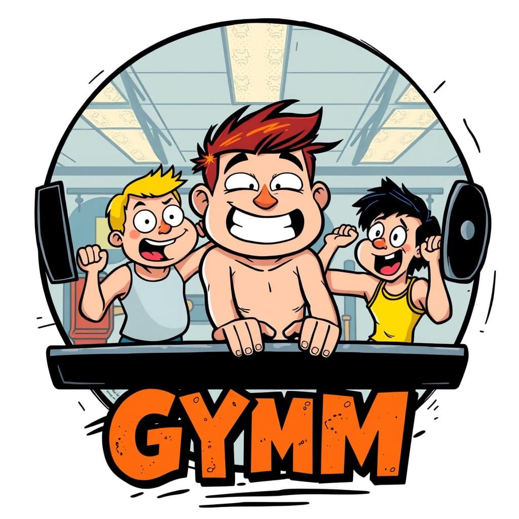 Vibrant Cartoon Gym Scene in Comic Book Style