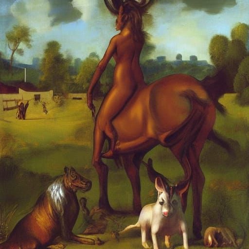 Menacing Beast Gazes Intensely: A Baroque Oil Painting