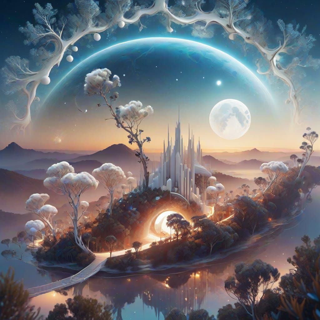 Floating Cosmic City with Nature Integration