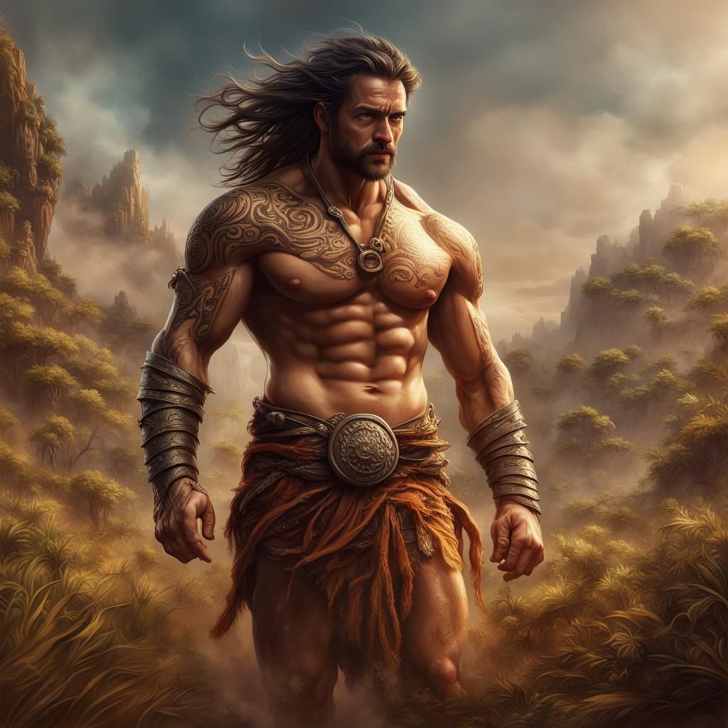 Muscular Indigenous Man Carrying Log in Deforested Field