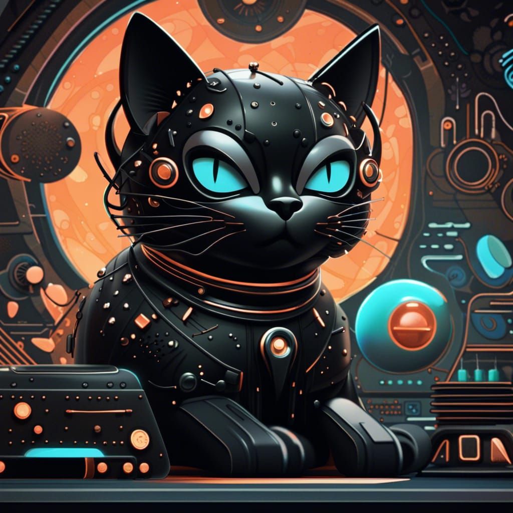 Retro Atomic Cat Illustration in Mid-Century Modern Style