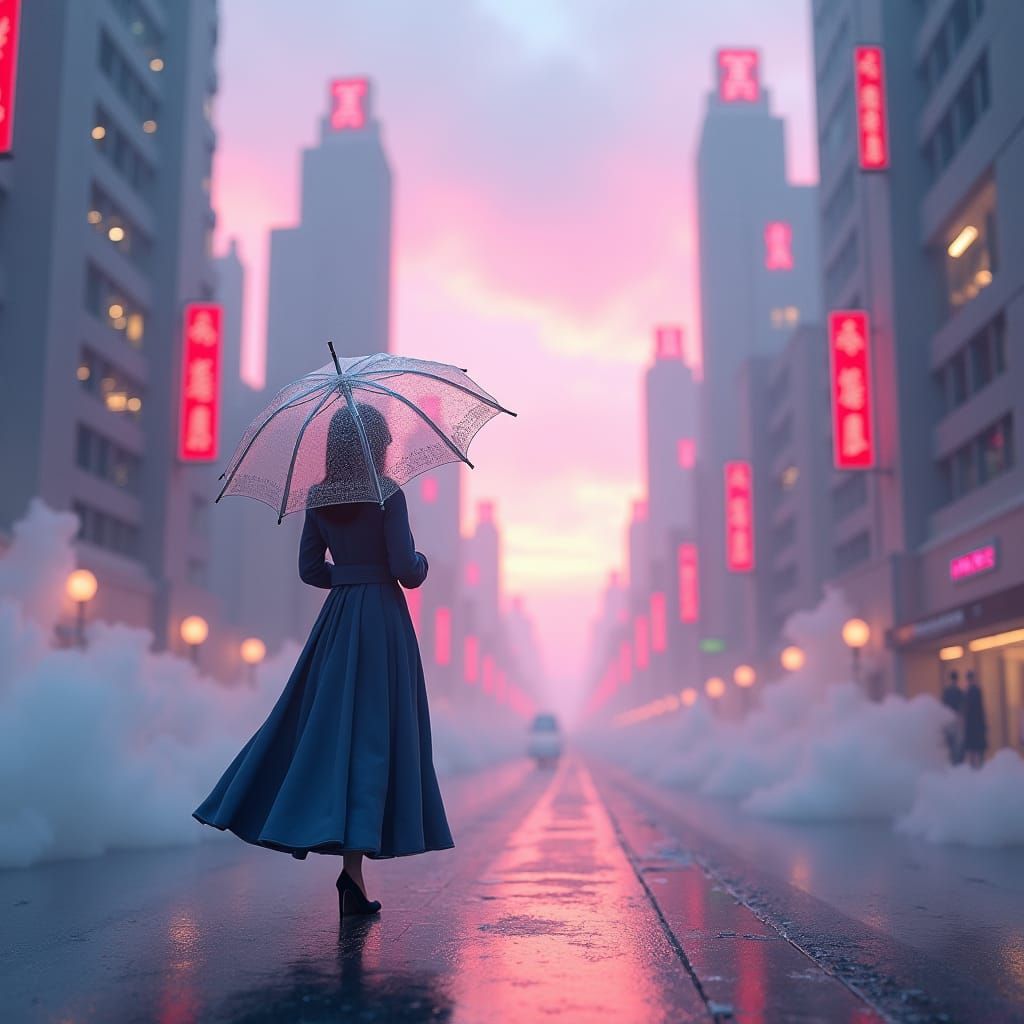 Pink Dusk Cityscape Inspired by Atmospheric Melancholy