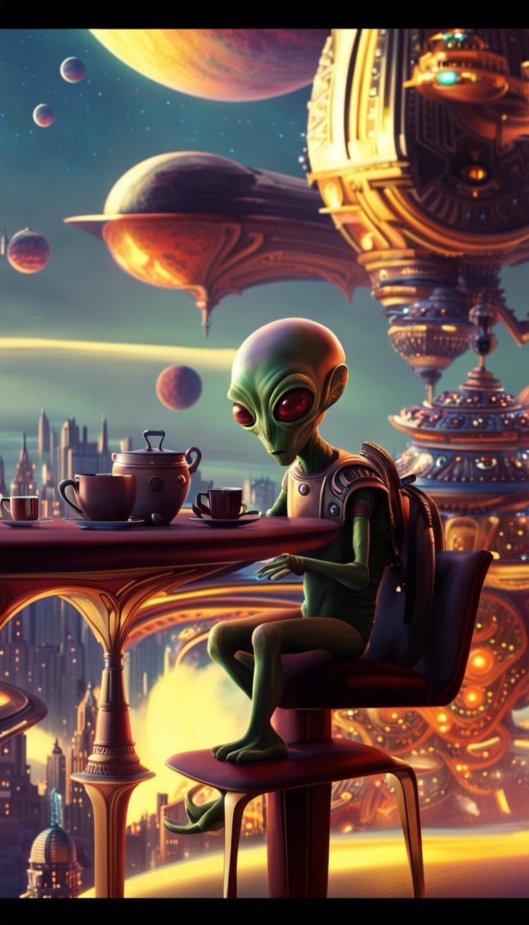 Alien Sci-Fi Coffee Break in Space