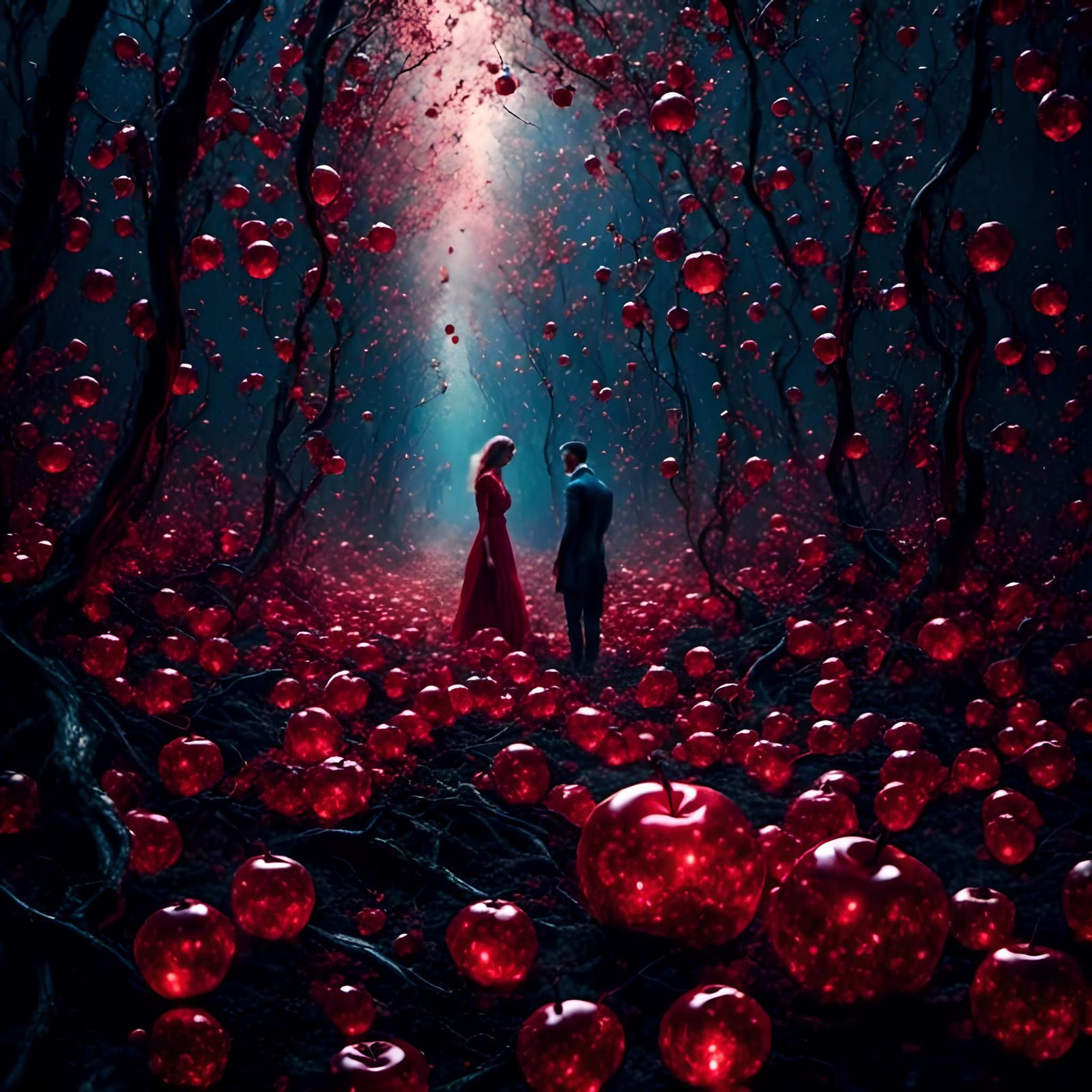 Glass Apple Forest in Cyberpunk Style