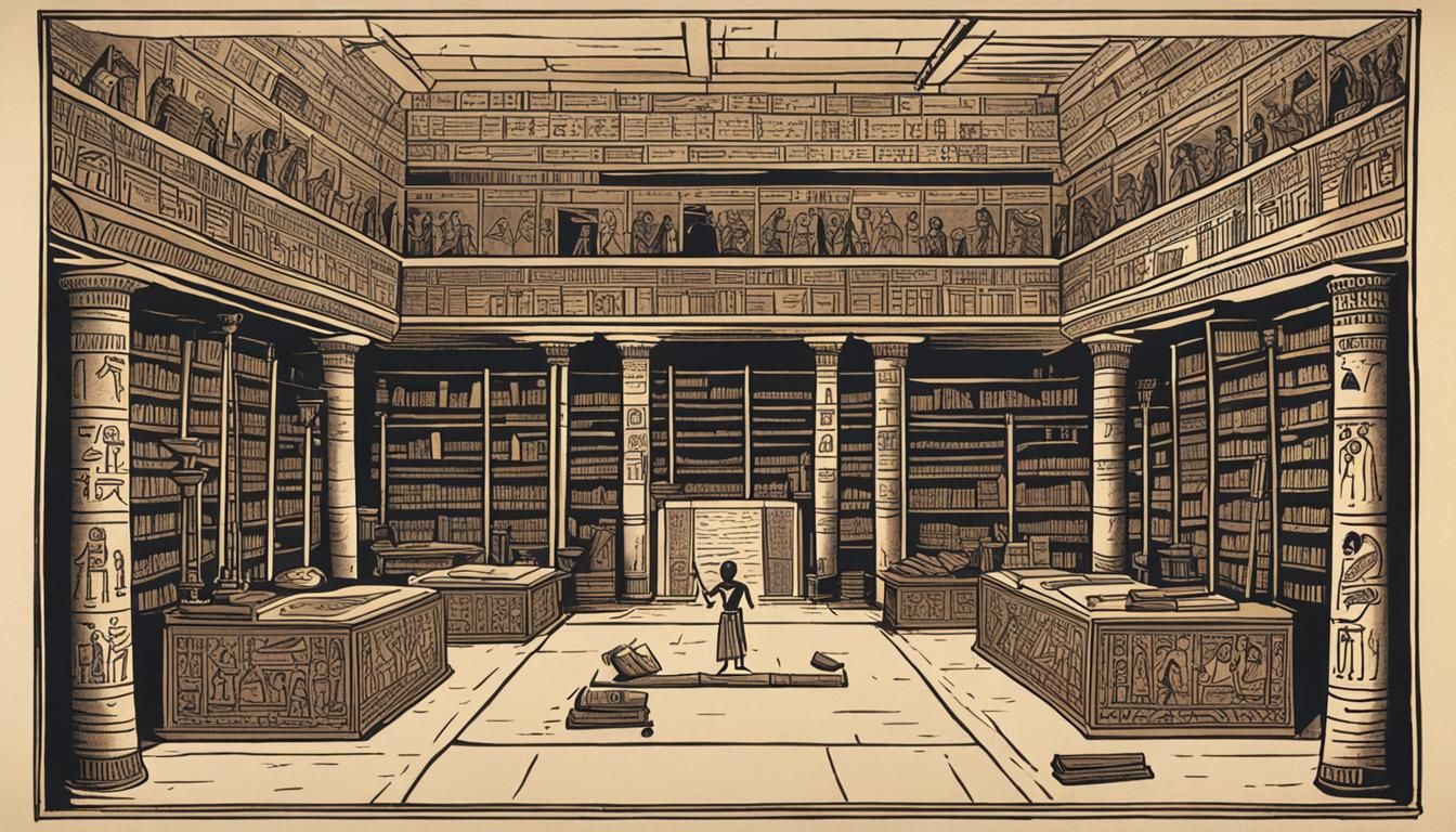 Ancient Egyptian Library Interior Ink Poster