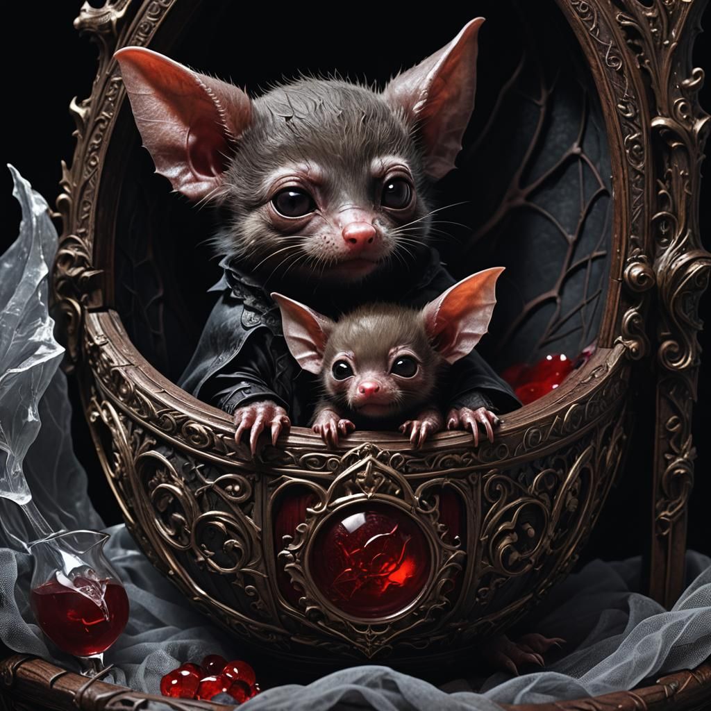 Adorable Baby Vampire Bat in Cradle: 3D Digital Art