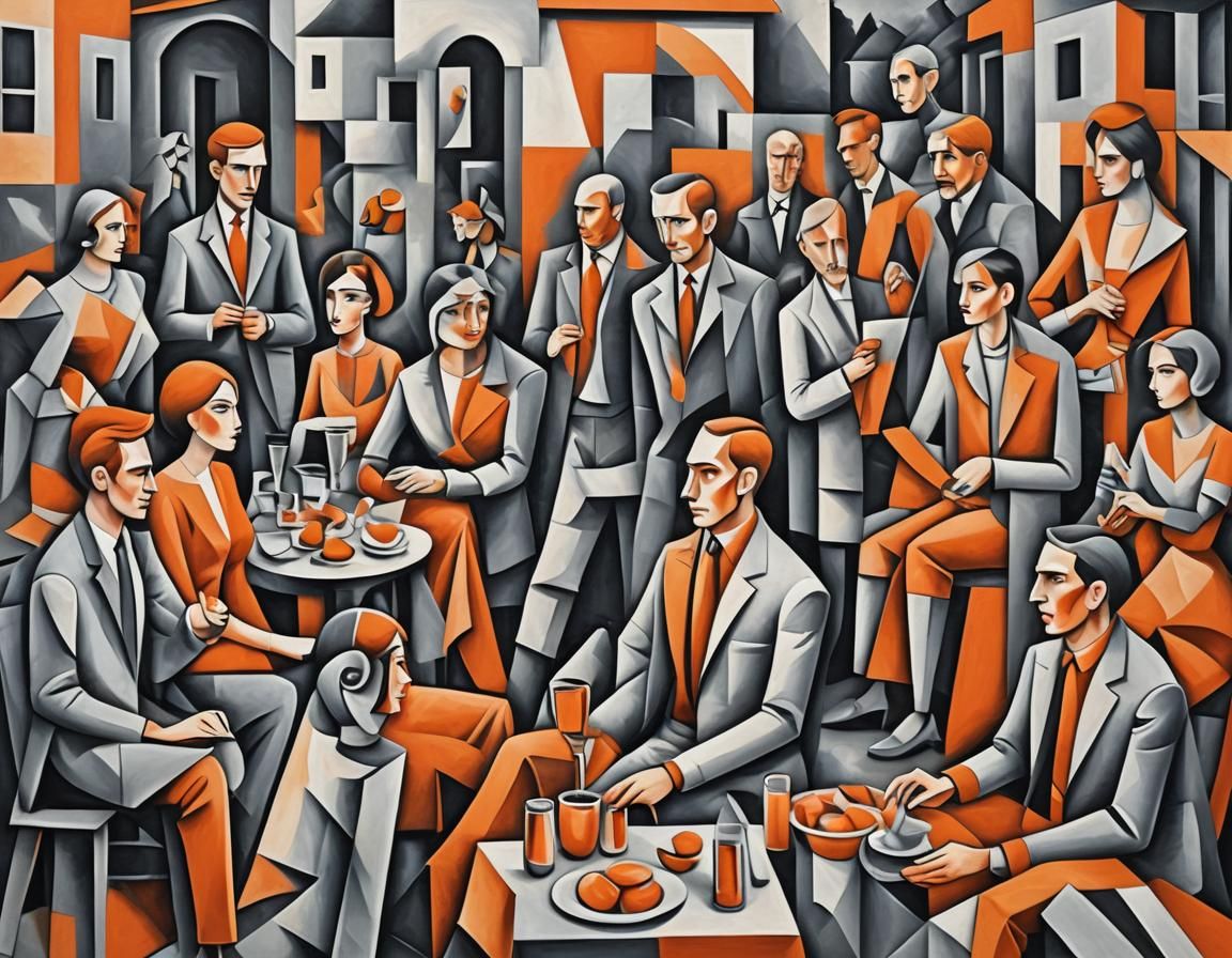 Cubist Backyard Barbeque in Orange and Grey