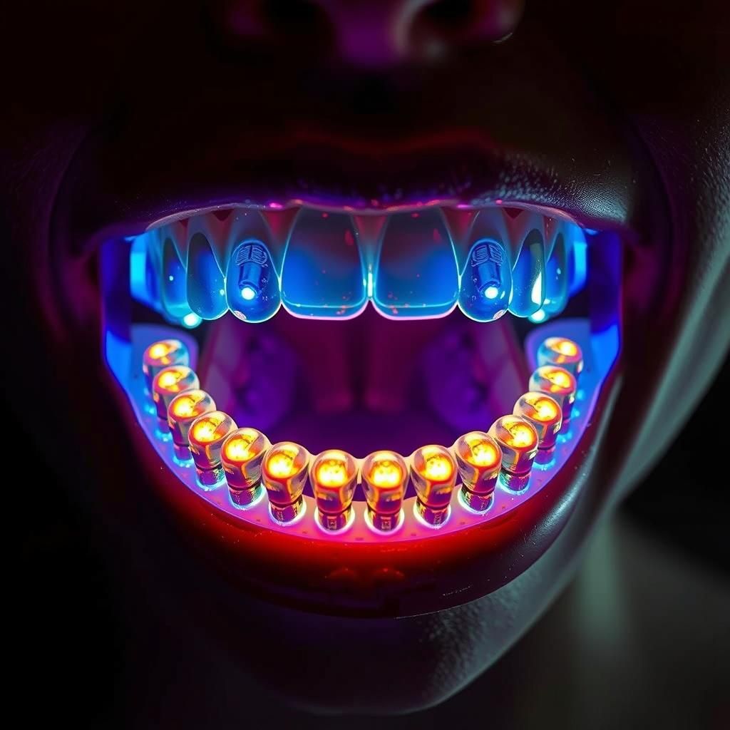 Mouth with Illuminated UV Disinfectant Mouthguard