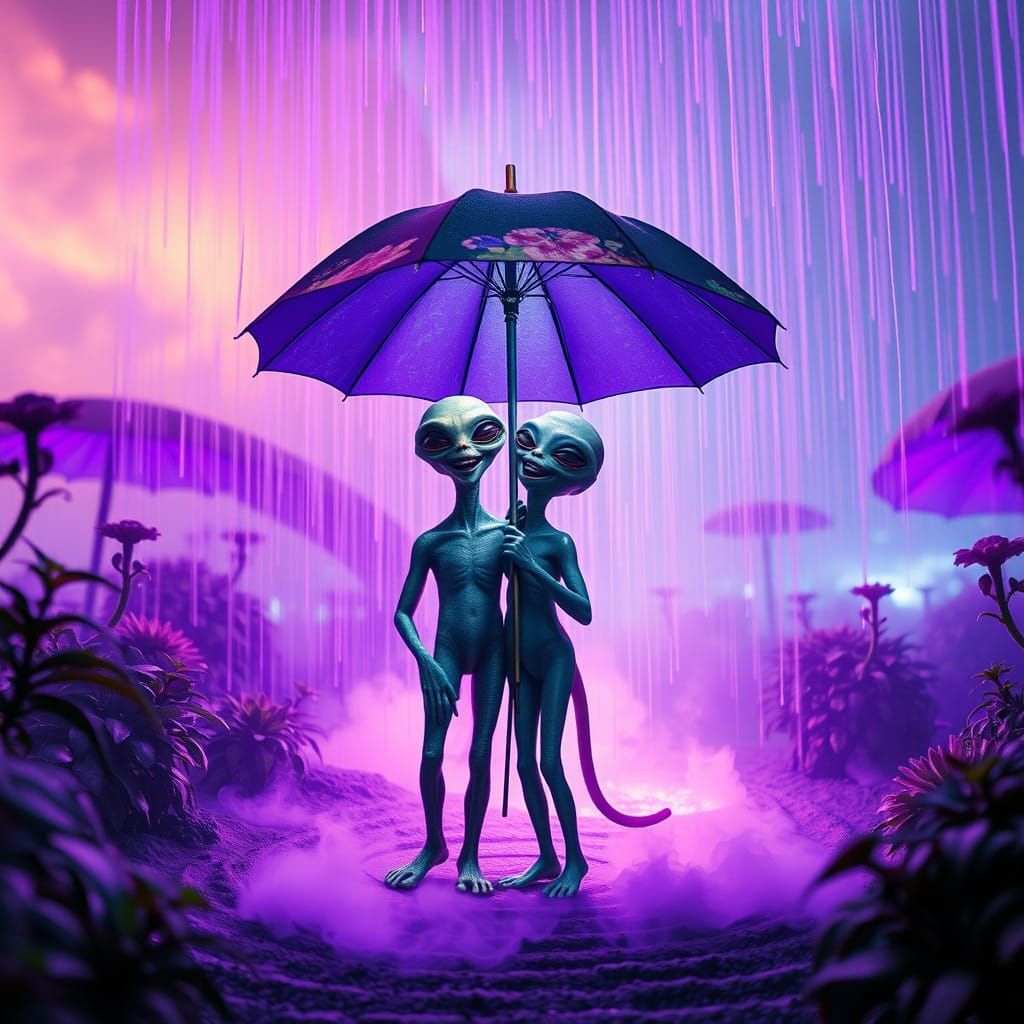 Ethereal Alien Garden in Vibrant Purple Rain
