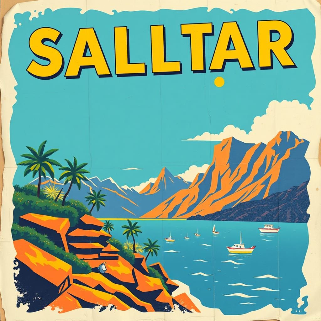 Retro Travel Poster in Mid-Century Modern Style