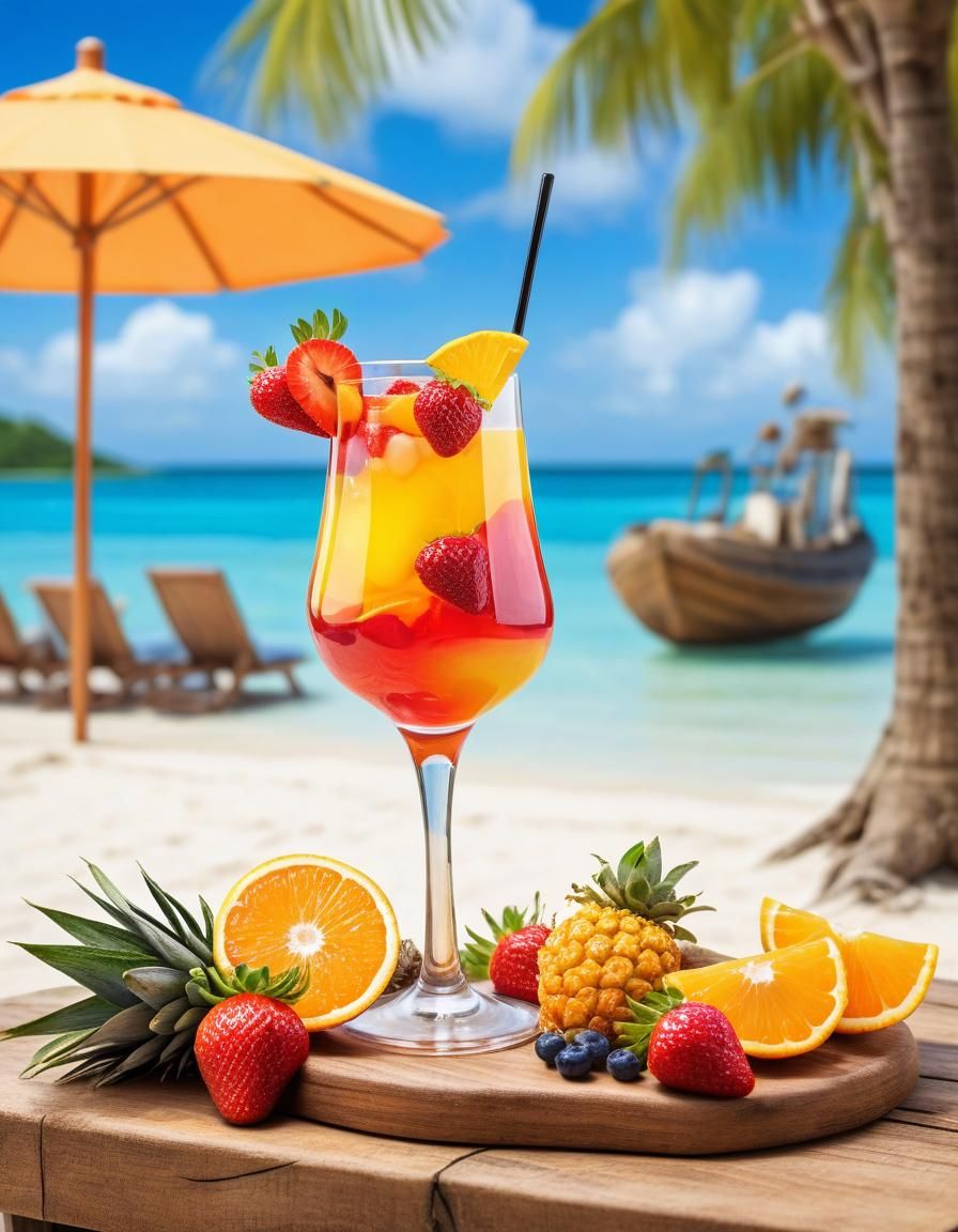 Exotic Cocktail on Tropical Beach: A Visual Toast