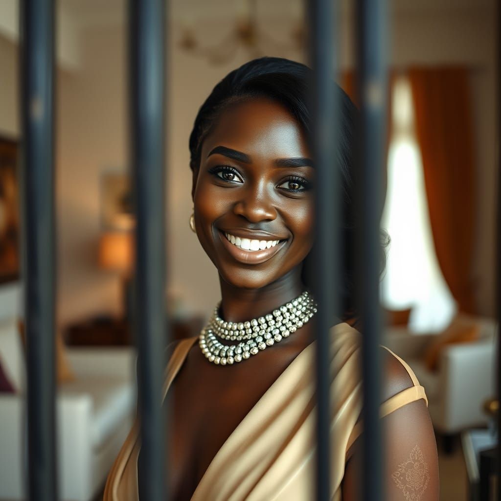 Elegant Woman Behind Bars: A Photorealistic Portrait