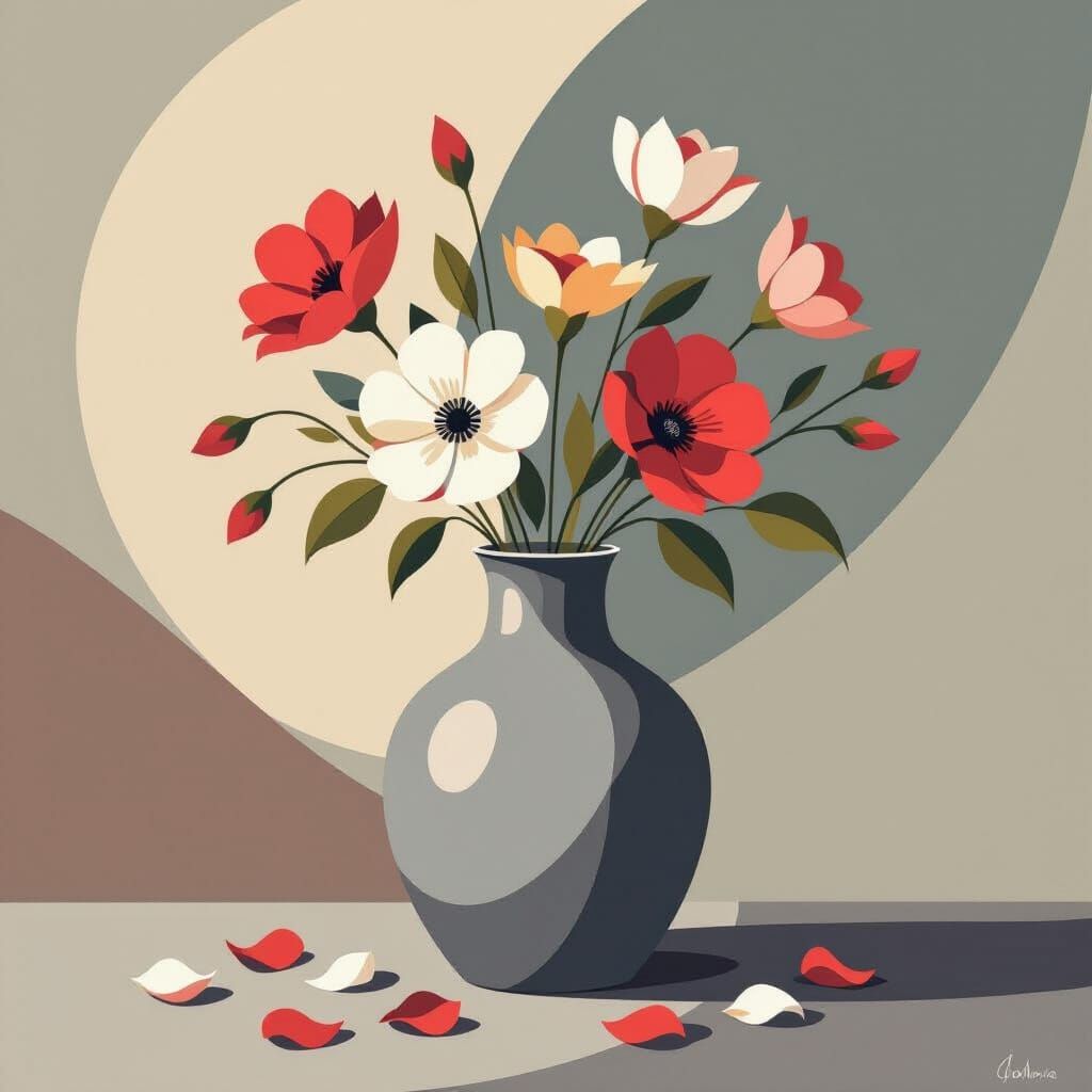 Floral Still Life in Mid-Century Modern Style